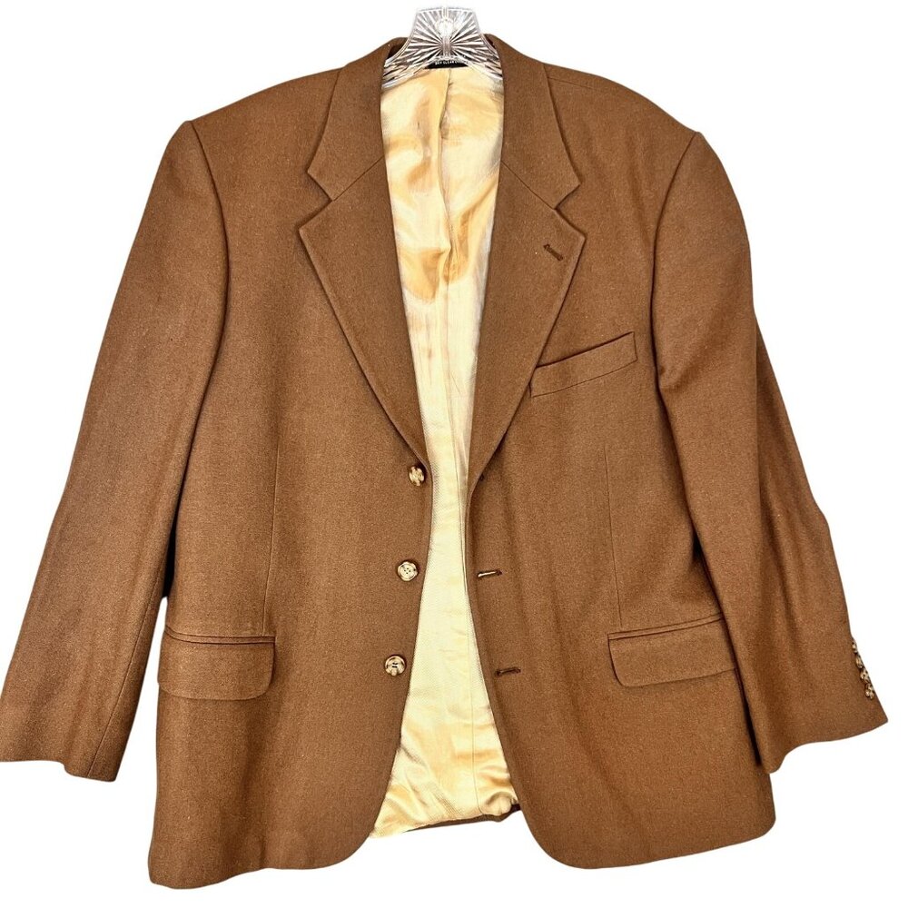 Oscar de la Renta Mens 42R Blazer Brown Wool Cashmere Blend Sport Coat Jacket - Picture 2 of 16